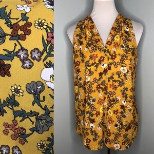 Yellow Floral Sleeveless Blouse